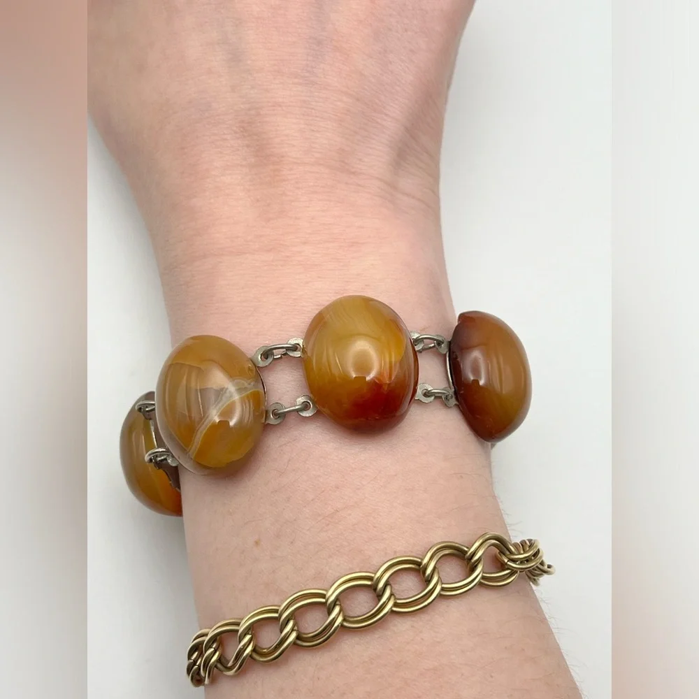 Vintage Large Chunky Carnelian Agate Link Bracelet - Picture 13 of 16